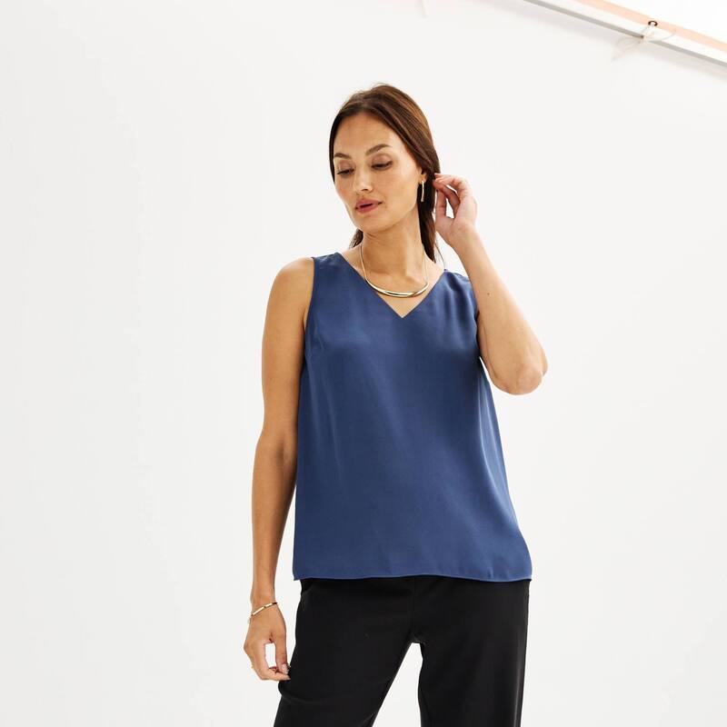 ナインウェスト レディース トップス シャツ Vネック プチ Women's Petite Nine West V-Neck Tank Top Resolute Blue ブルー