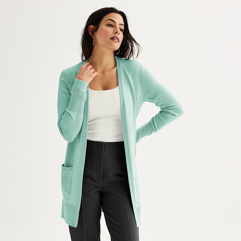 ナインウェスト レディース アウター ニット・セーター プチ カーディガン Petite Nine West Essential Cardigan Serene Green グリーン
