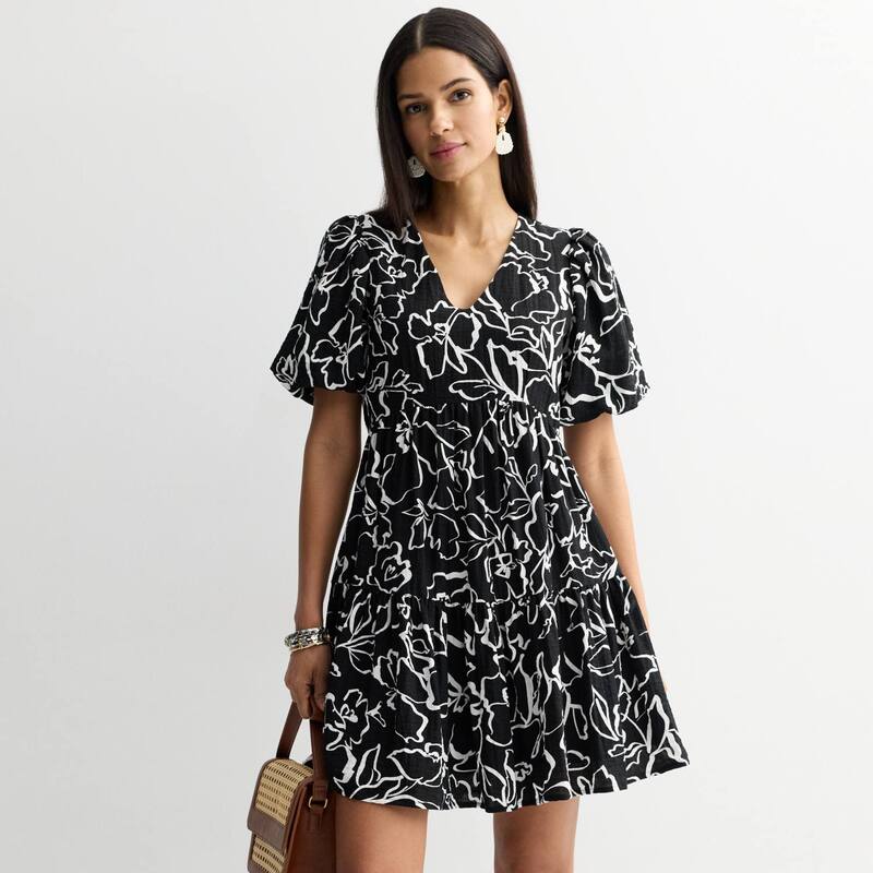 ナインウェスト レディース トップス ワンピース Women's Nine West Bubble Sleeve Babydoll Dress Black Josefina Floral ブラック｜ReVida 店 9,475円