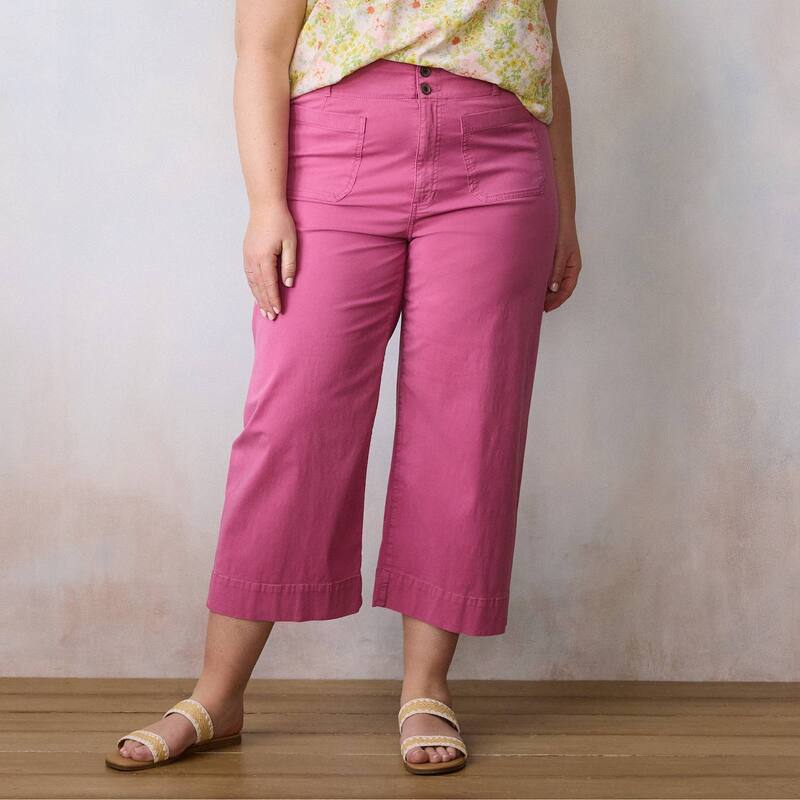 LC Lauren Conrad レディース ボトムス カジュアルパンツ ワイドレッグ プラスサイズ Plusize LC Lauren Conrad Wildflower Super High Rise Wide Leg Cropants Pink Rhodolite ピンク｜ReVida 店