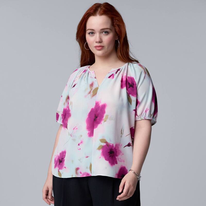ヴェラウォン レディース トップス プルオーバー つけ加える大きさ トップ Plusize Simply Vera Wang Shirred Blouse Bl Purple Floral パープル