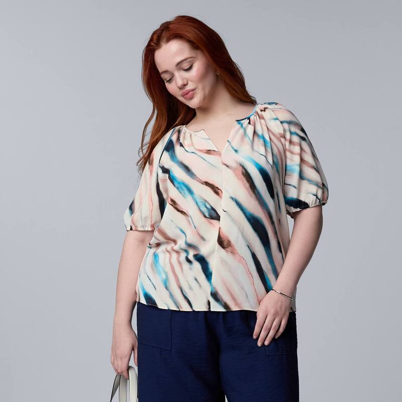 ヴェラウォン レディース トップス プルオーバー つけ加える大きさ トップ Plusize Simply Vera Wang Shirred Blouse Blue Pink Dye 青み