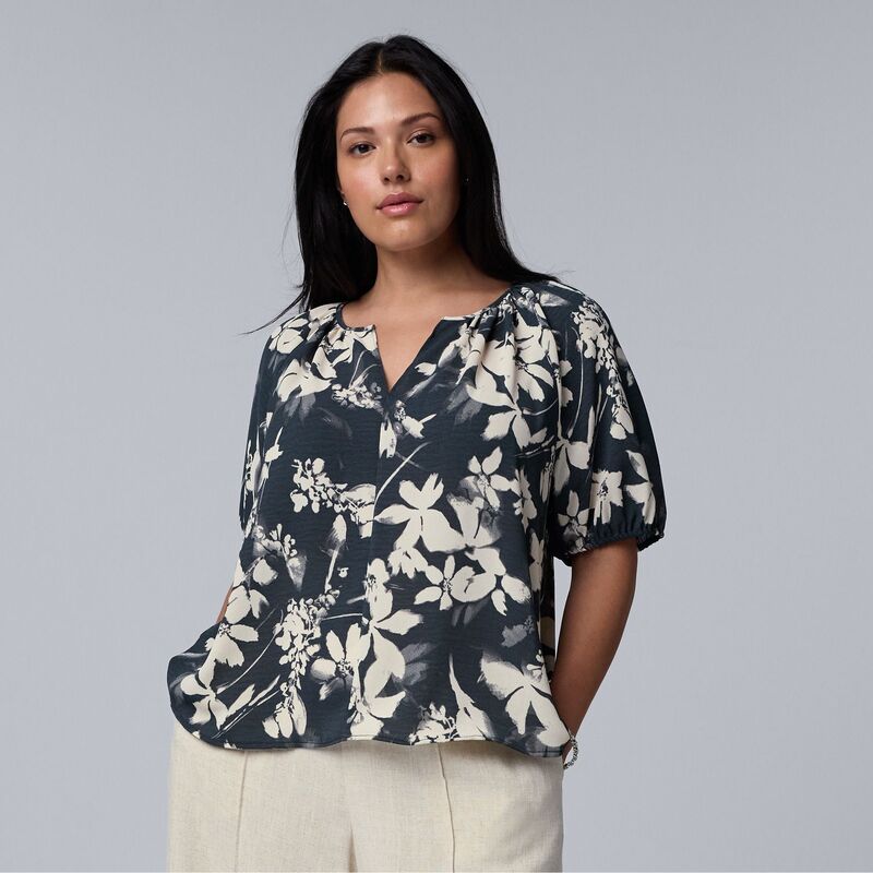 ヴェラウォン レディース トップス プルオーバー つけ加える大きさ トップ Plusize Simply Vera Wang Shirred Blouse Sm Navy Bloom Floral 米国海軍
