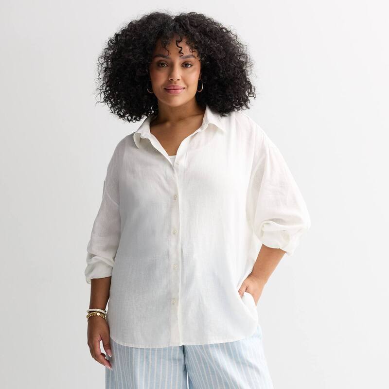 ソノマ レディース トップス プルオーバー つけ加える大きさ リネン Plusize Sonoma Goods For Life Linen Oversized Boyfriend Shirt Vital White 白いこと