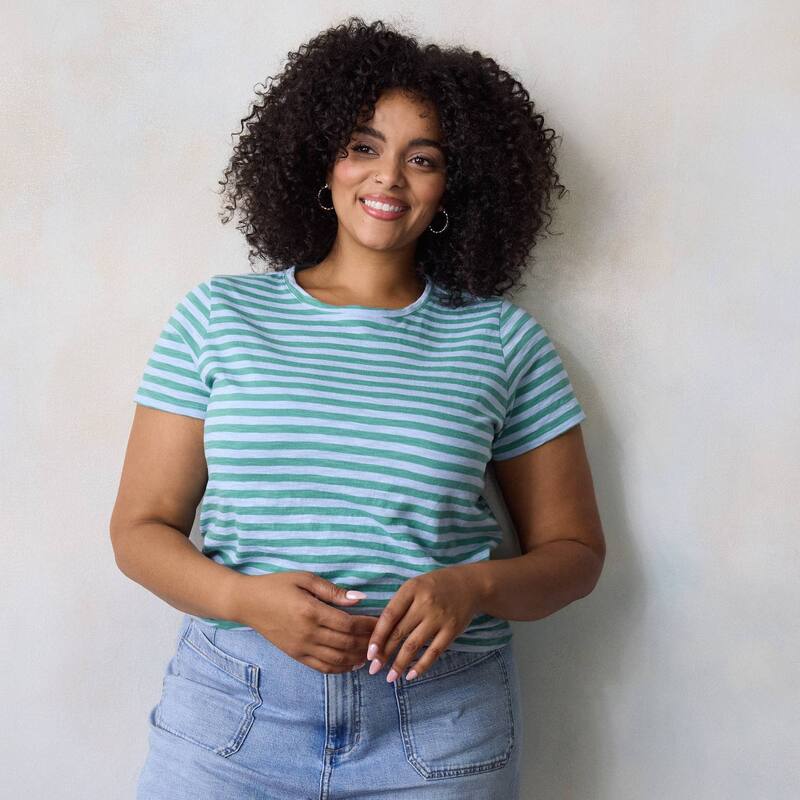 LC Lauren Conrad レディース トップス Tシャツ プラスサイズ Plusize LC Lauren Conrad Short Sleeve Tee Aqua Lina Stripe アクア