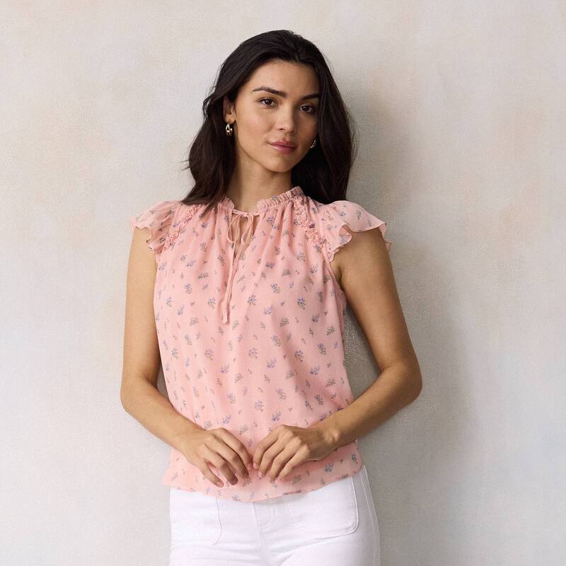 LC Lauren Conrad レディース トップス プルオーバー V素っ首 フラウンス Women\u0027s LC Lauren Conrad Ruffle V-Neck with Trim Top Blush Elina Ditzy 毛はらい