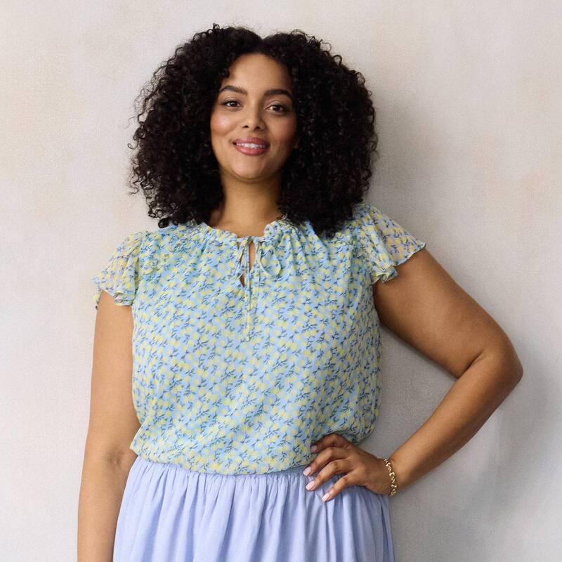LC Lauren Conrad レディース トップス プルオーバー V素っ首 つけ加える大きさ フラウンス Plusize LC Lauren Conrad Ruffle V-Neck Shell Top Blue Lively Lemons 青み