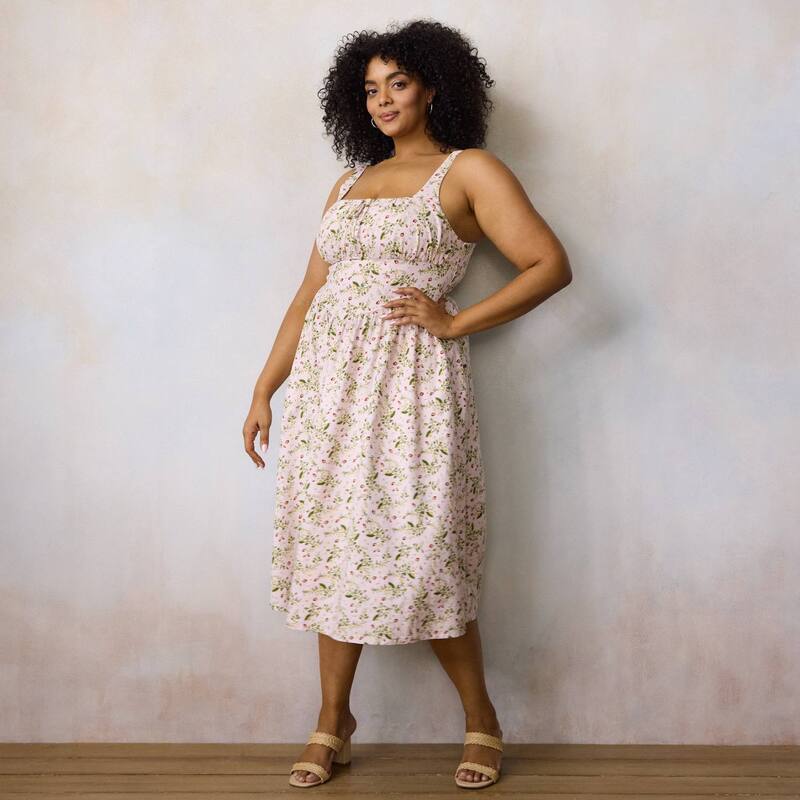 LC Lauren Conrad レディース トップス ワンピース フラワー柄 プラスサイズ ミディ ノースリーブ フラワー Plusize LC Lauren Conrad Sleeveless Floral Midi Dress Lt Rose Fresa Blooms|ReVida 店