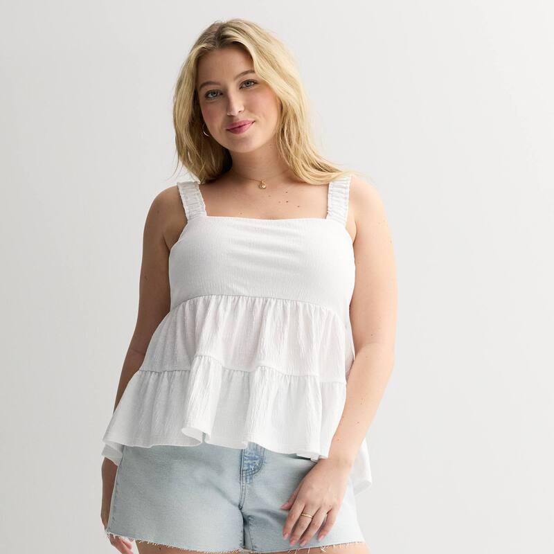 エスオー レディース トップス Tシャツ ティアード プラスサイズ フリル Juniors' Plusize SO Tiered Ruffle Tank Top Modern White ホワイト