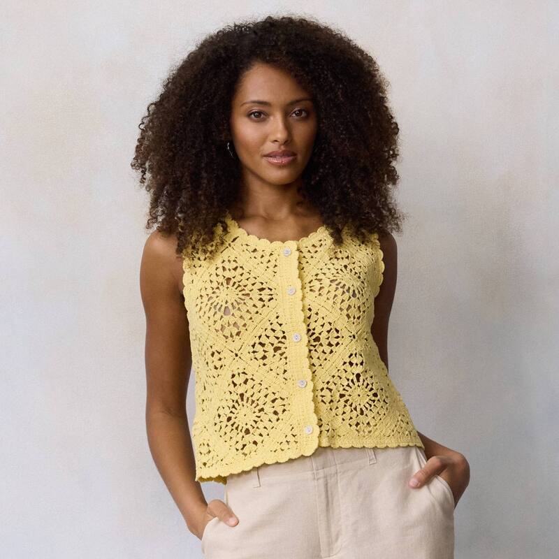 LC Lauren Conrad レディース アウター ニット・セーター プチ ベスト Petite LC Lauren Conrad Crochet Vest Mellow Yellow イエロー