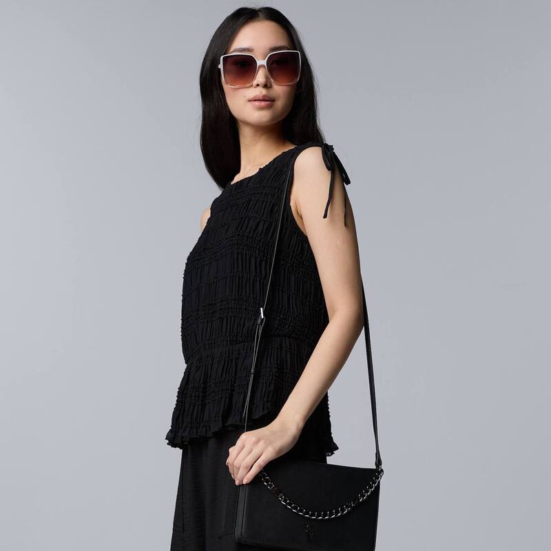 ヴェラウォン レディース トップス ティーシャツ Women\u0027simply Vera Wang Smock Textured Tank Top Black 黒いこと Tシャツ・カットソー-レディースファッション