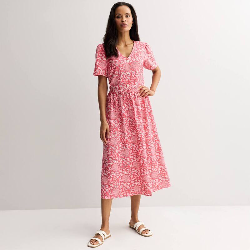 クロフト＆バロー レディース トップス ワンピース ミディ Women Croft \u0026 Barrow Short Sleeve Blouson Midi Dress Coral Craft Bloom コーラル