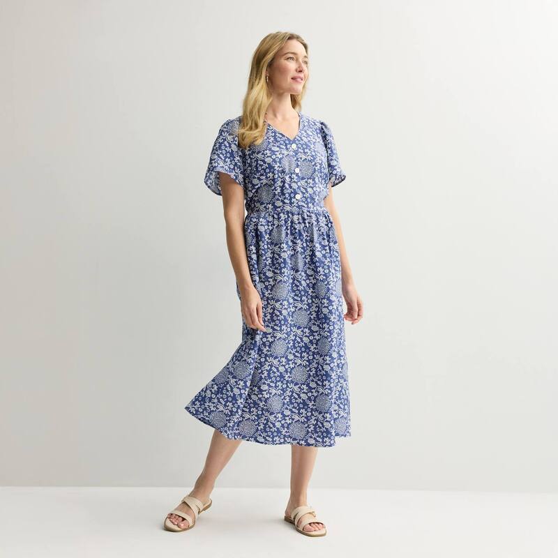 クロフト＆バロー レディース トップス ワンピース ミディ Women Croft \u0026 Barrow Short Sleeve Blouson Midi Dress Navy Craft Bloom ネイビー