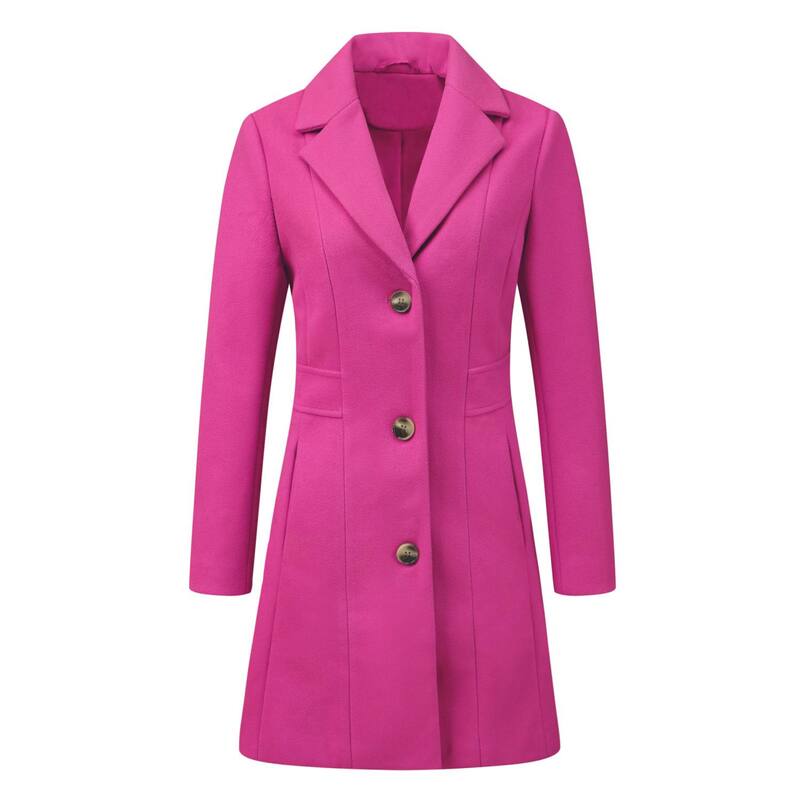 アレグラ ケー レディース アウター ジャケット・ブルゾン コート ALLEGRA K Women'single Breasted Notched Lapel Mid Length Overcoat Hot Pink ピンク