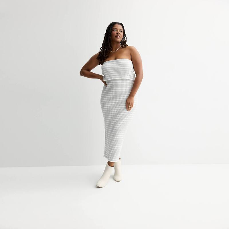 エスオー レディース トップス 衣装 つけ加える大きさ マキシ Juniors\u0027 Plusize SO Foldover Tube Maxi Dress Grey Stripe 薄墨色