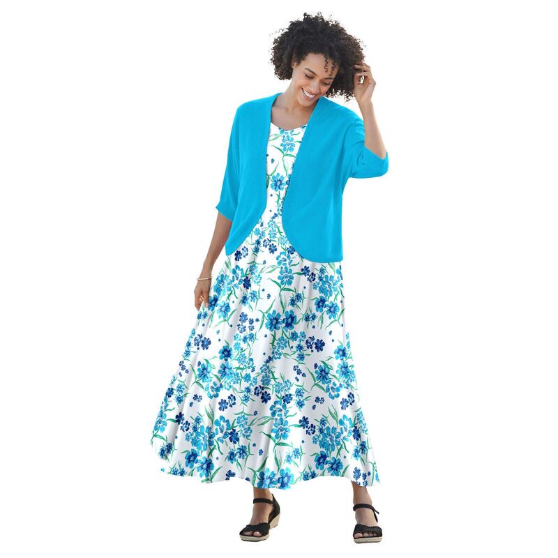 ウーマン ウィズイン レディース トップス ワンピース プラスサイズ ノースリーブ Woman Within Plusize Sleeveless Crinkle Dress White Blue Floral ホワイト