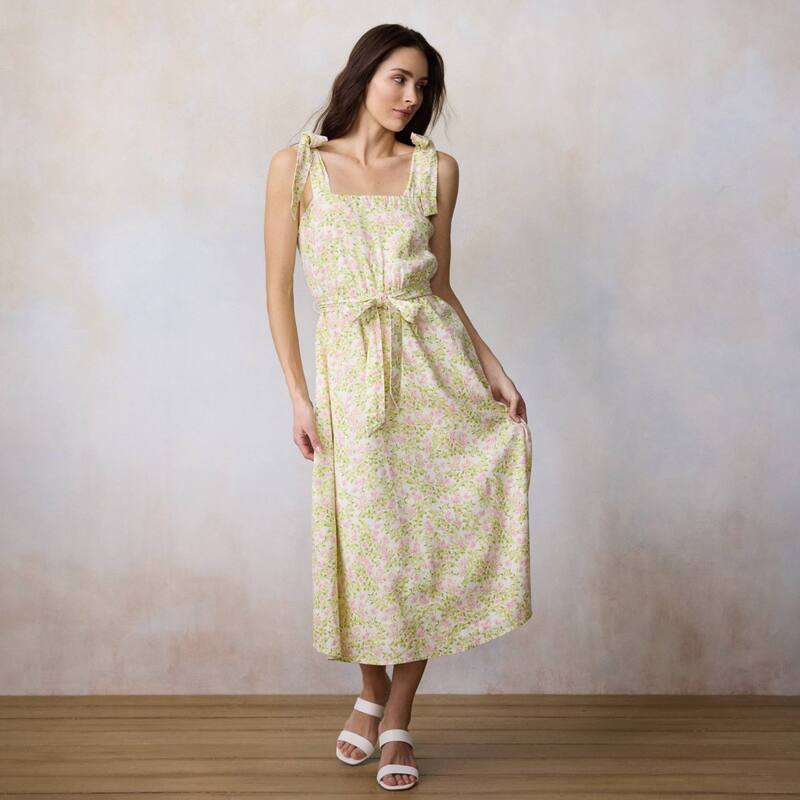 LC Lauren Conrad レディース トップス ワンピース プチ ミディ Petite LC Lauren Conrad Fit & Flare Midi Dress with Tie Straps Ivory Lena Grove アイボリー｜ReVida 店