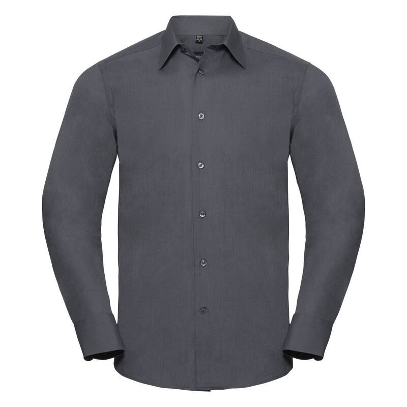 ラッセルアスレチック レディース トップス Tシャツ コットン Russell Athletic Russell Collection Mens Long Sleeve Poly-Cotton Easy Care Tailored Poplin Shirt Convoy Gray グレー