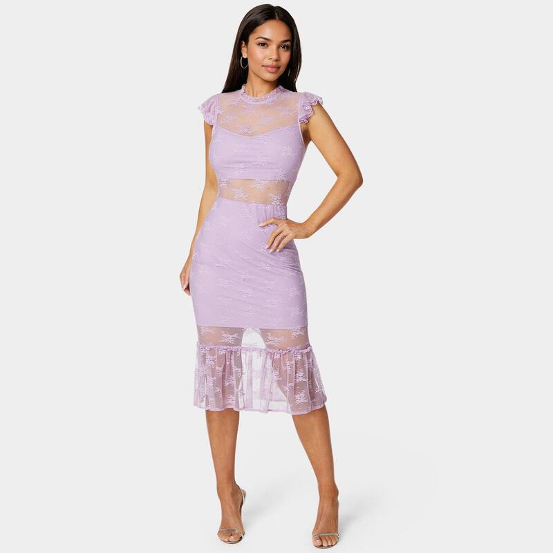 ベベ レディース トップス 衣装 midi スピード競技 Women\u0027s bebe Illusion Lace Midi Dress Lilac 紫はしどい