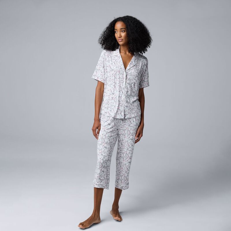 ヴェラウォン レディース アンダーお召しもの ナイト爵お召しもの ズボン下 旗がしら Women\u0027simply Vera Wang Short Sleeve Notchneck Pajama Top \u0026 Capri Pajama Pantset Light Grey Ditsy 薄墨色 パジャマ-レディース