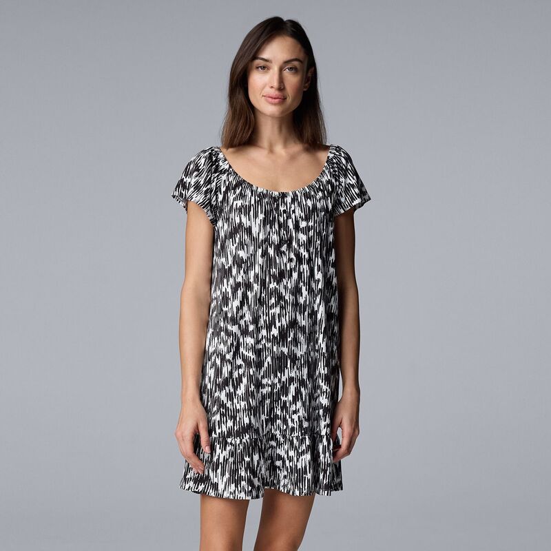 ヴェラウォン レディース アンダーウェア ナイトウェア シャツ Women'simply Vera Wang Short Sleeve Sleepshirt Nightgown Black Texture ブラック