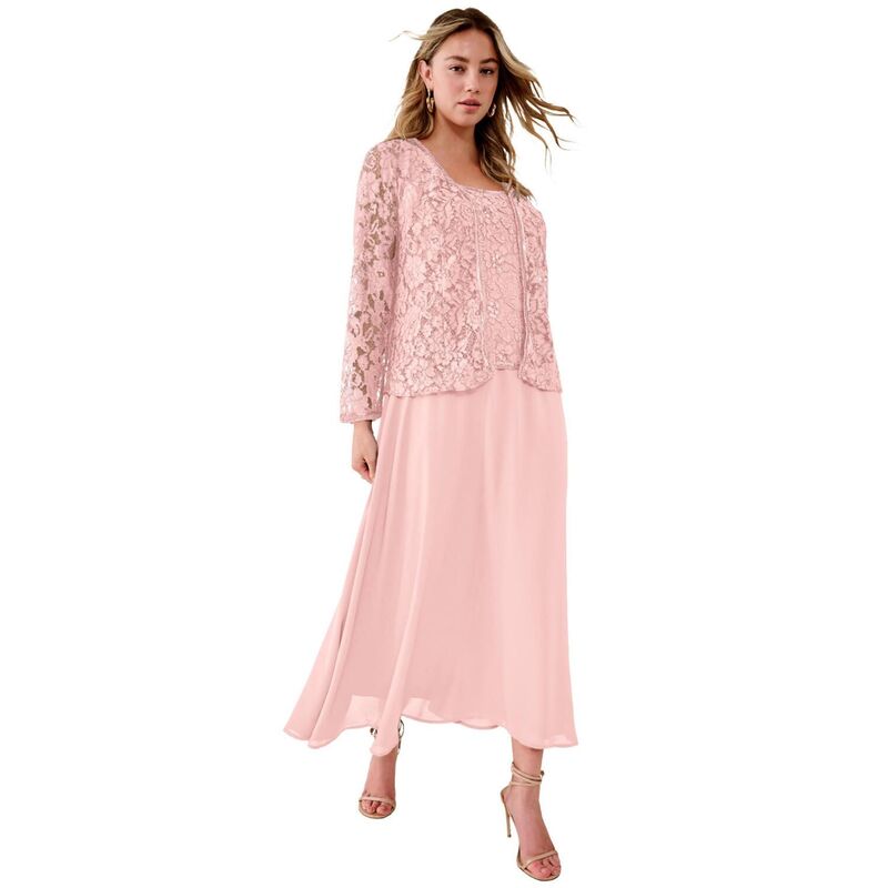 ロアマンズ レディース トップス 衣装 つけ加える大きさ スピード競技 上衣 Roaman\u0027s Women\u0027s Plusize Plus-Size 2 Piece Long Sleevembellished Lace Jacket And Full Gown Soft Blush 毛はらい