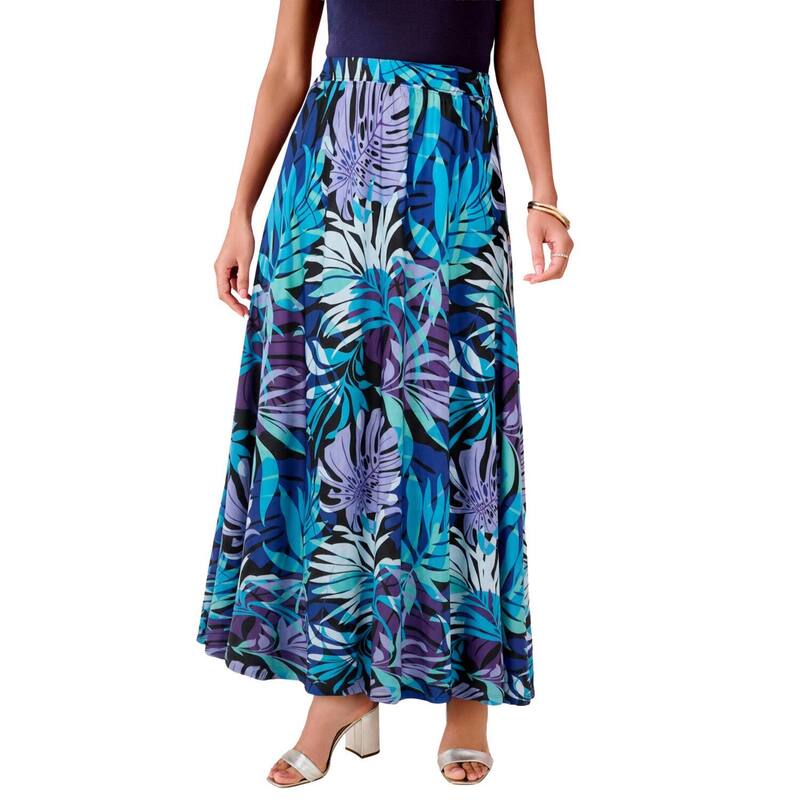 ロアマンズ レディース ボトムスカート プラスサイズ マキシ Roaman's Women's Plusize Ultrasmooth Fabric Maxi Skirt Black Multi Tropical ブラック|ReVida 店