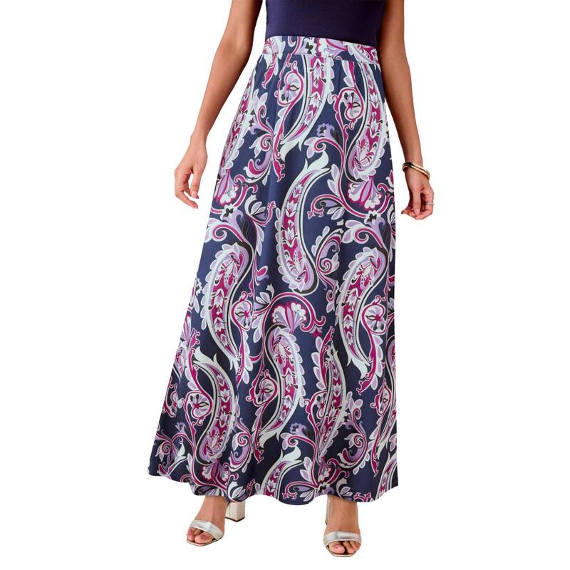 ロアマンズ レディース ボトムスカート プラスサイズ マキシ Roaman's Women's Plusize Ultrasmooth Fabric Maxi Skirt Navy Modern Paisley ネイビー｜ReVida 店 10,570円