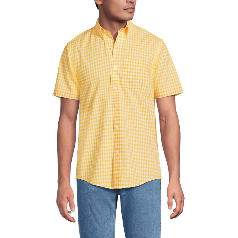 ランズエンド レディース トップス Tシャツ Men's Lands' End Short Sleeve Poplin Shirt Goldenrod Gingham 8,986円