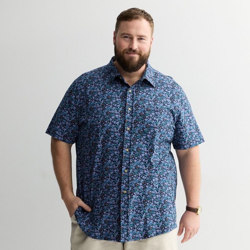 ソノマ レディース トップス Tシャツ プリントール ダウン ニット Big & Tall Sonoma Goods For Life Knit Printed Short Sleeve Button-Down Shirt Navy Flower ネイビー