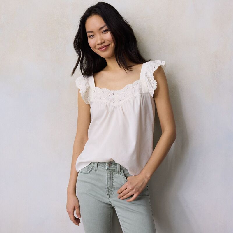 LC Lauren Conrad レディース トップス シャツ フリル 刺繍 Women's LC Lauren Conrad Embroidered Ruffle Sleeve Tank Top Daisy Dew