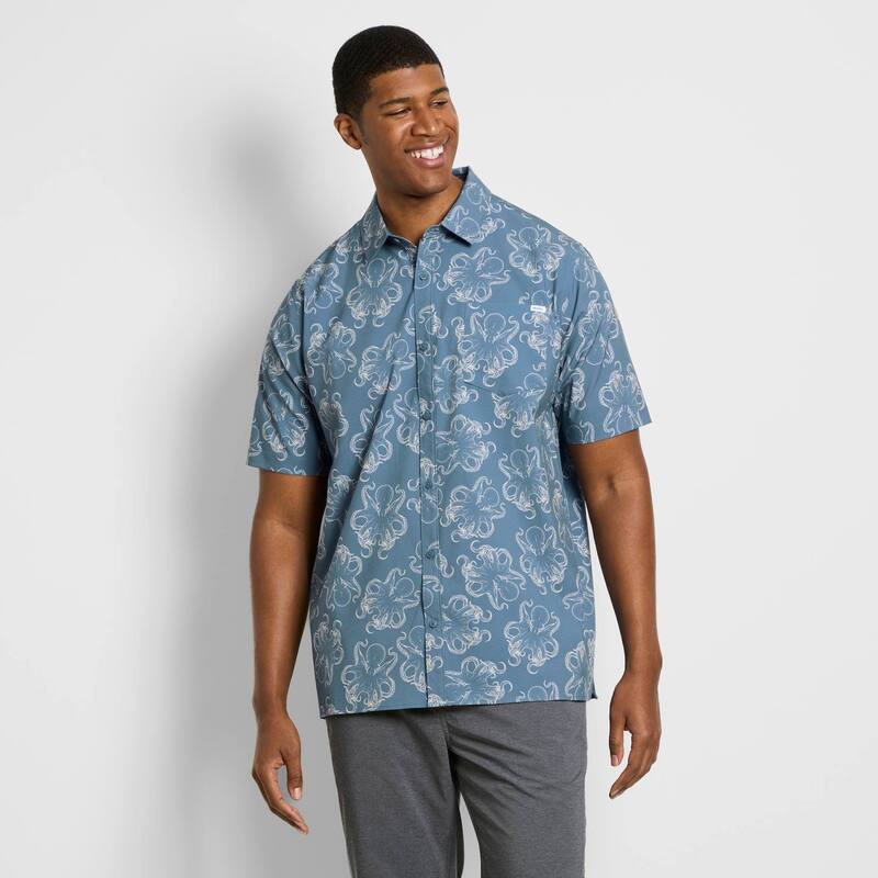 ハーレー レディース トップス Tシャツ トール Big & Tall Hurley Short Sleeve Stretch Woven Shirt Grey Navy グレー｜ReVida 店