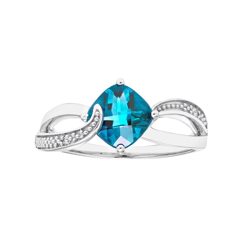 【送料無料】 アンブランデッド レディース リング アクセサリー Sterling Silver Blue Topaz & Diamond Accent Cushion Bypass Ring Blue
