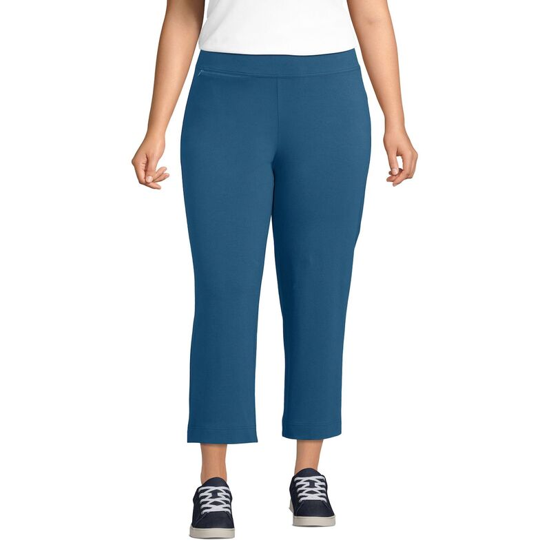 ランズエンド レディース ボトムス カジュアルパンツ プラスサイズ Plusize Lands' End Starfish Mid-Riselastic-Waist Pull-On Cropants Evening Blue ブルー