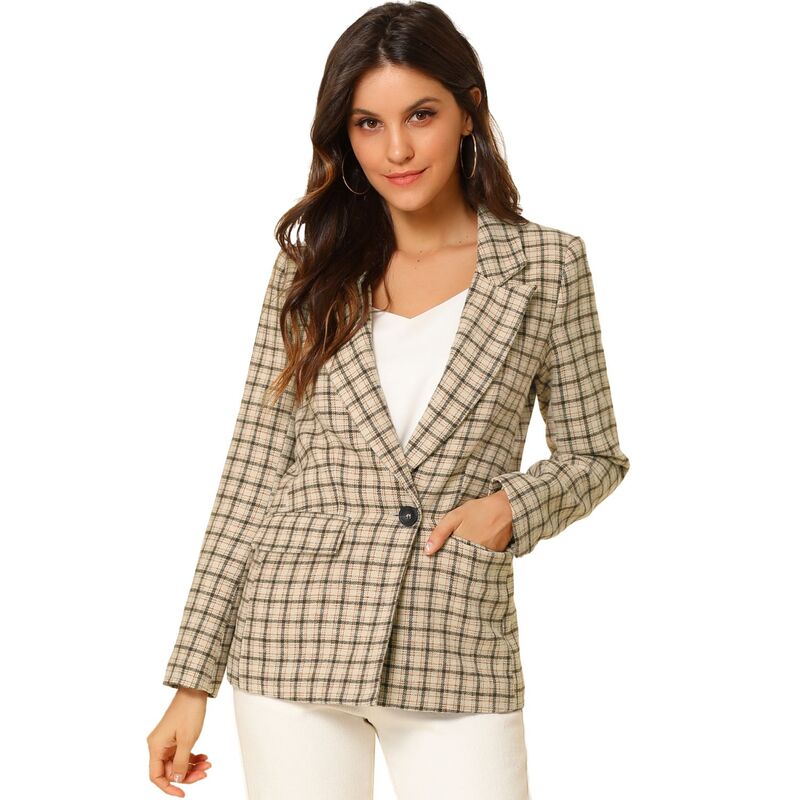 アレグラ ケー レディース アウター ジャケット・ブルゾン ブレザー ALLEGRA K Women's Notched Lapel One Button Hip Lengthoundstooth Blazer Khaki カーキ
