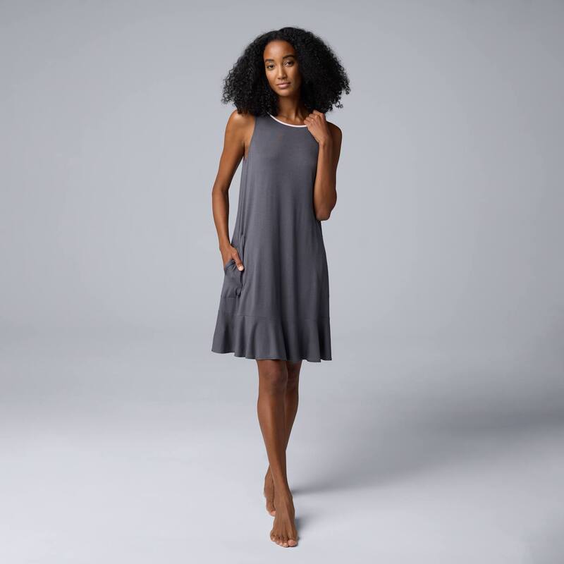 ヴェラウォン レディース アンダーウェア ナイトウェア ノースリーブ Women'simply Vera Wang Sleeveless Pajama Chemise Charcoal チャコール｜ReVida 店 7,441円