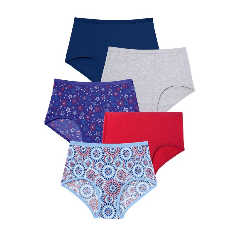 コンフォート チョイス レディース アンダーウェア パンツ プラスサイズ コットン Comfort Choice Plusize Full Coverage Stretch Cotton Brief 5-Pack Americana Pack