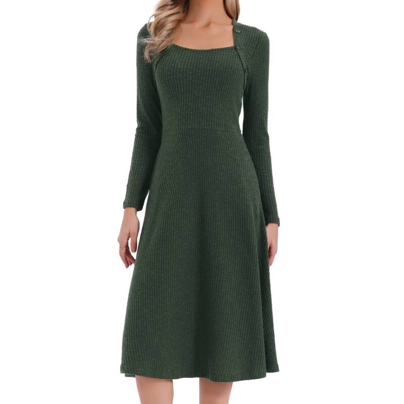 アレグラ ケー レディース トップス ワンピース A ライン セーター ニット ALLEGRA Knitted Sweater Dress for Women's Casual Square Neck A-Line Dresses with Pockets Green グリーン｜ReVida 店