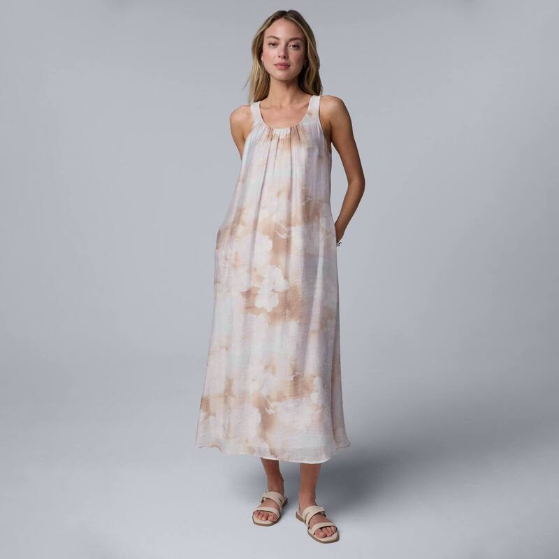 ヴェラウォン レディース トップス ワンピース マキシ Women'simply Vera Wang Shirred Neck Maxi Dress Tan Multi Floral タン|ReVida 店