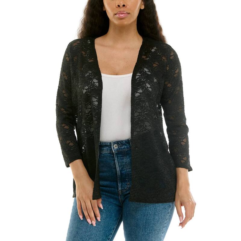 ニナレオナルド レディース アウター ニット・セーター レース Women's Nina Leonard Three Quarter Sleeve Lace Bolero Black ブラック|ReVida 店
