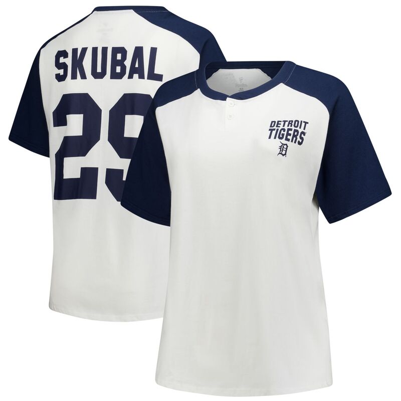 プロファイル レディース トップス プルオーバー 足し加える大きさ Women\u0027s Profile Tarik Skubal White Detroitigers Plusize Name \u0026 Numberaglan Henley T-Shirtgr White 白いこと