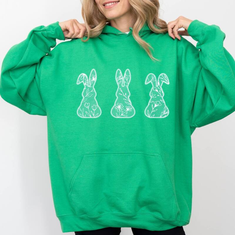 Simply Sage Market レディース トップス Tシャツ レース パーカー グラフィック Simply Sage Market Easter Bunnies Faux Lace - Women's Graphic Hoodie Grass