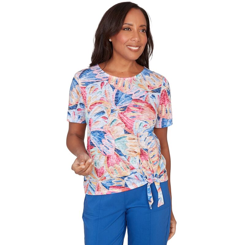 アルフレッド ダナー レディース トップス プルオーバー プチ グラフィック Petite Alfredunner Butterfly Wing Tie-Front Graphic Tee Pink Multi サクラ色