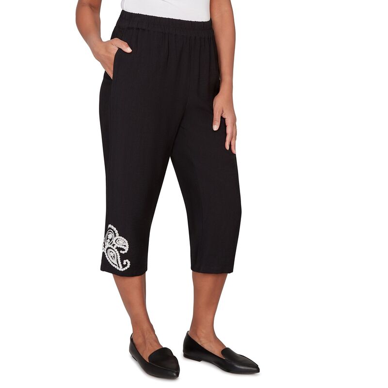 アルフレッド ダナー レディース ボトムス カジュアルパンツ リラックスフィット 刺繍 キャップ Women's Alfredunner Paisley Embroidered Relaxed Fit Capris Black ブラック