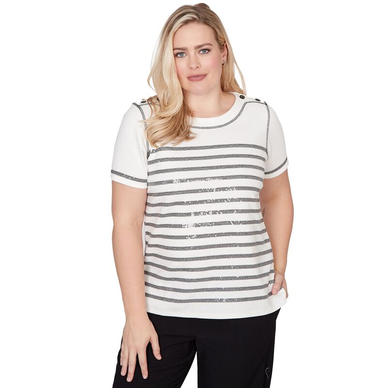 アルフレッド ダナー レディース トップス プルオーバー スパンコール グラフィック Women\u0027s Alfredunner Sequin Stripes Graphic Tee Black And White 白いこと