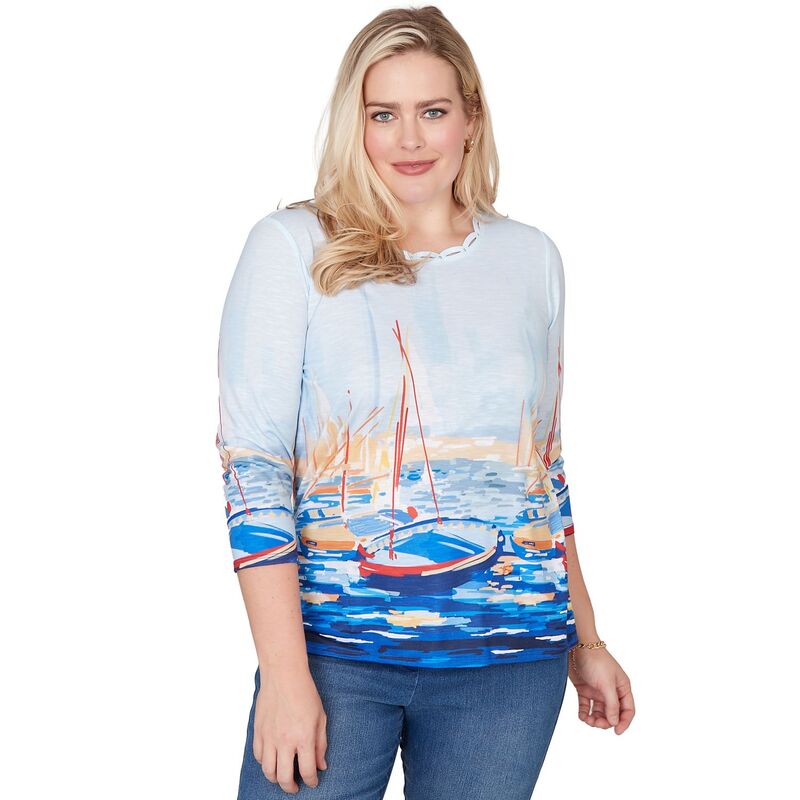 アルフレッド ダナー レディース トップス Tシャツ プリント Women's Alfredunner Harbor Scene Printed Top Blue Multi ブルー