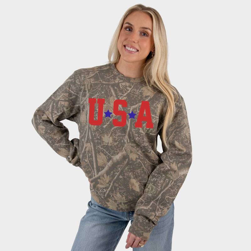Simply Sage Market レディース トップス プルオーバー 汗水 Simply Sage Market USA Stars Puff - Woman\u0027s Heavyweight Camo Sweatshirt Camo