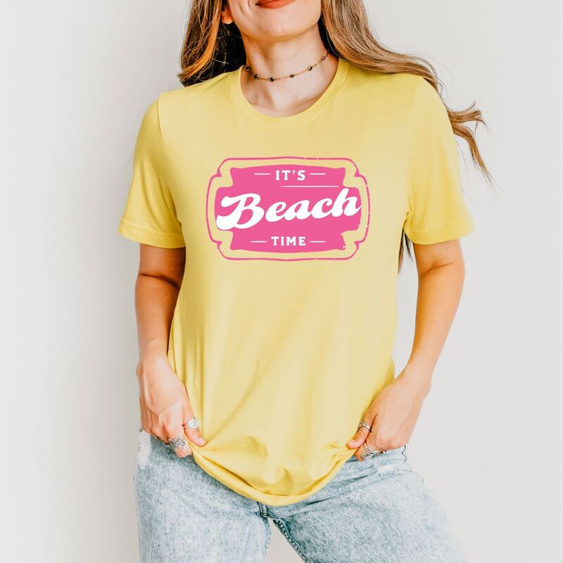 Simply Sage Market レディース トップス Tシャツ グラフィック Simply Sage Market It's Beach Time Pink - Women'short Sleeve Graphic T-Shirt Yellow イエロー