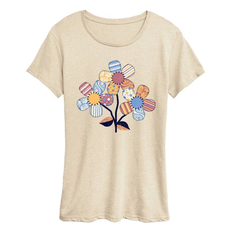 アニメキャラクター レディース トップス Tシャツ パッチワーク グラフィック Licensed Character Women's Patchwork Flowers Graphic Tee Beige ベージュ
