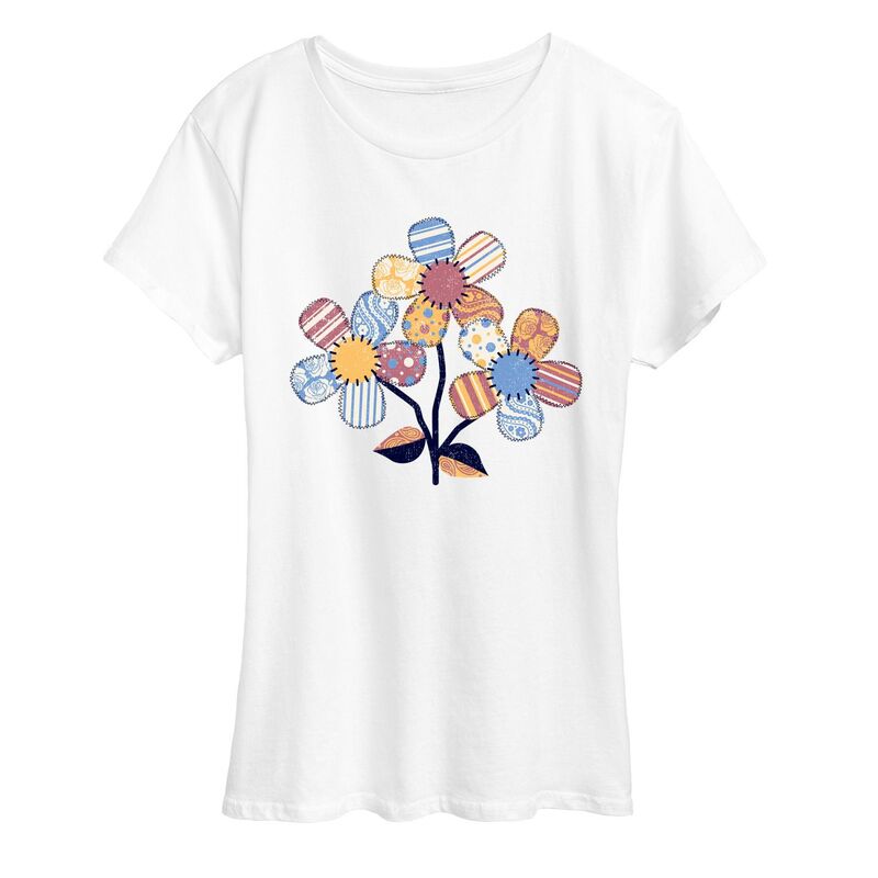 アニメキャラクター レディース トップス Tシャツ パッチワーク グラフィック Licensed Character Women's Patchwork Flowers Graphic Tee White ホワイト